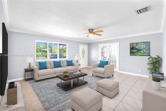 1520 N 25th Ave, Hollywood, FL 33020 - living room with a ceiling fan, crown molding, and baseboards