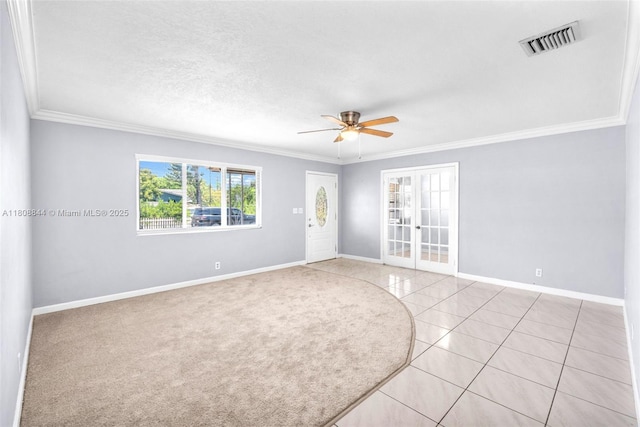 1520 N 25th Ave, Hollywood, FL 33020 - empty room featuring crown molding, a ceiling fan, baseboards, french doors, and light tile patterned flooring