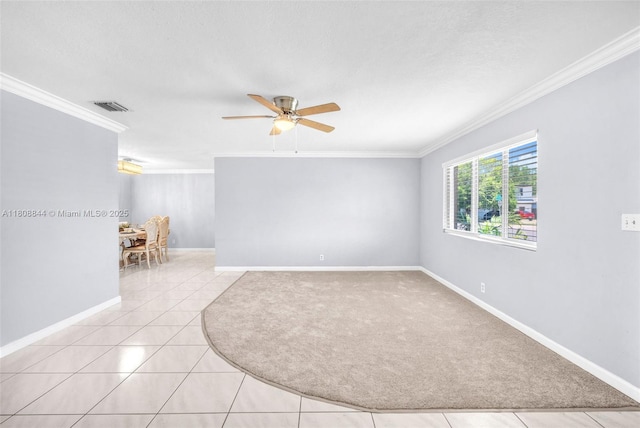 1520 N 25th Ave, Hollywood, FL 33020 - empty room featuring a ceiling fan, crown molding, baseboards, light tile patterned flooring, and a textured ceiling