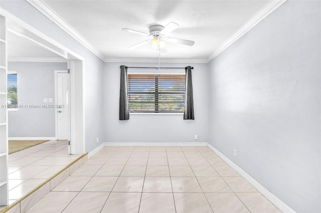 1520 N 25th Ave, Hollywood, FL 33020 - empty room with a ceiling fan, light tile patterned flooring, crown molding, and baseboards