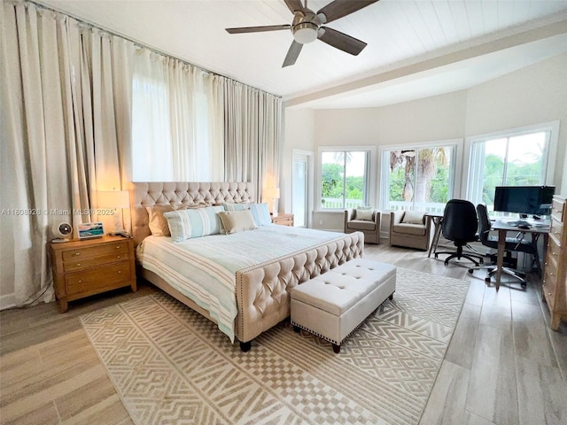 168 Indian Mound Trl, Tavernier, FL 33070 - bedroom featuring an office area, light wood-style floors, and a ceiling fan