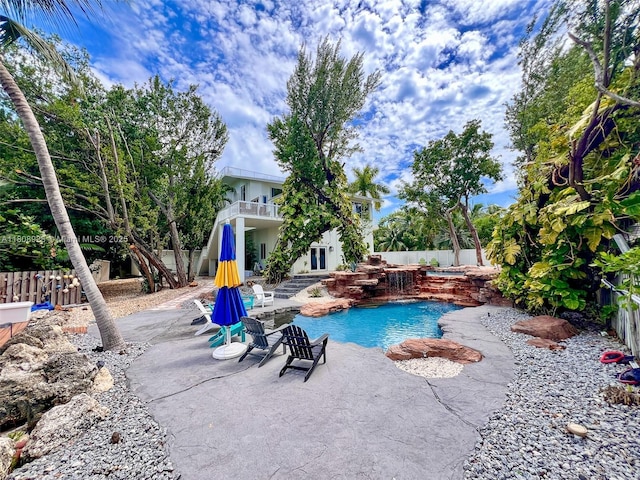 168 Indian Mound Trl, Tavernier, FL 33070 - view of swimming pool with a fenced backyard, a patio area, and a hot tub