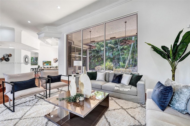 169 Dockside Cir, Weston, FL 33327 - living area featuring wood finished floors, recessed lighting, and ornamental molding