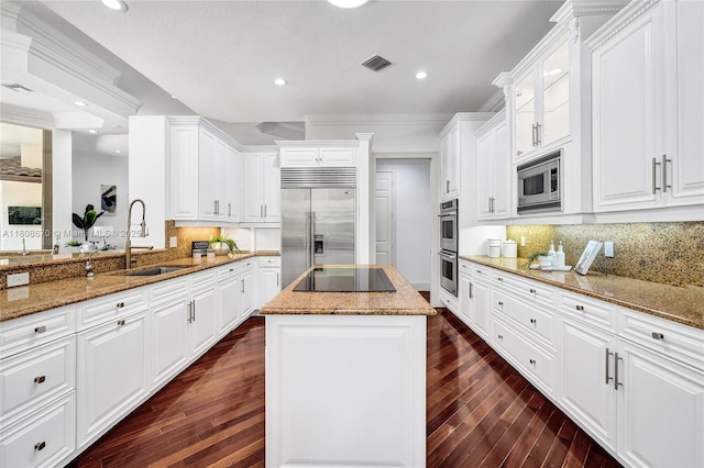 169 Dockside Cir, Weston, FL 33327 - kitchen with built in appliances, a sink, dark wood-style floors, a center island, and recessed lighting
