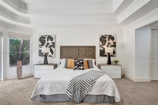 169 Dockside Cir, Weston, FL 33327 - bedroom featuring a tray ceiling, carpet, crown molding, and baseboards