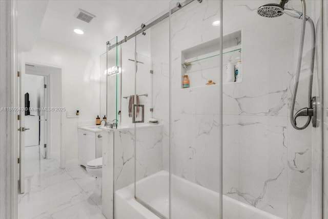 4340 NW 19th Ave, Oakland Park, FL 33309 - bathroom with toilet, bath / shower combo with glass door, marble finish floors, and vanity