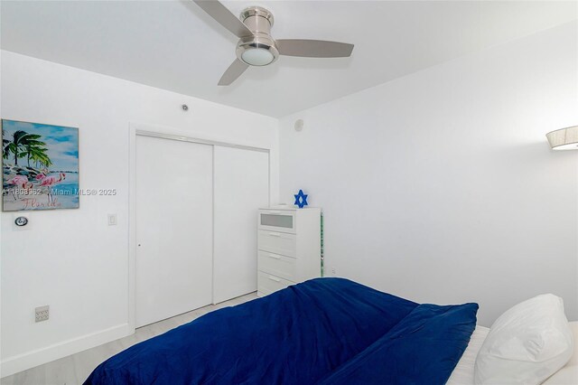 1830 S Ocean Dr Unit 1605, Hallandale Beach, FL 33009 - bedroom with a closet, ceiling fan, and wood finished floors