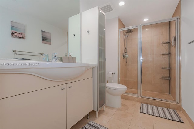 1830 S Ocean Dr Unit 1605, Hallandale Beach, FL 33009 - bathroom featuring toilet, a shower stall, vanity, recessed lighting, and tile patterned floors