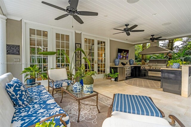 7360 SW 164th St, Palmetto Bay, FL 33157 - view of patio with french doors, a ceiling fan, and an outdoor living space
