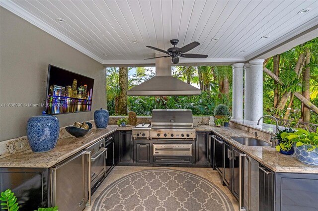 7360 SW 164th St, Palmetto Bay, FL 33157 - view of patio with a sink, a ceiling fan, and outdoor dining area