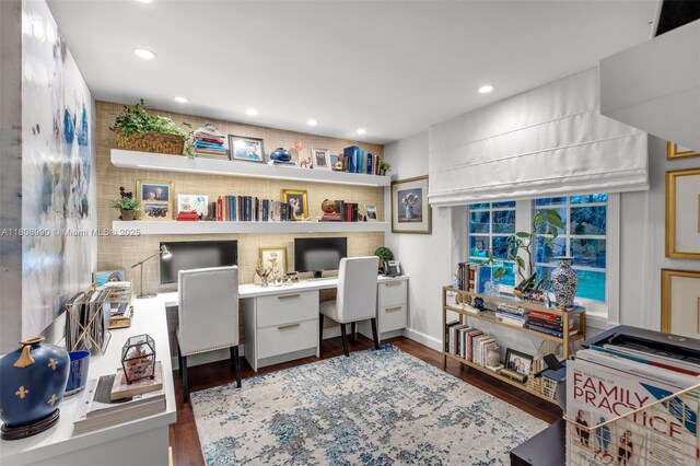 7360 SW 164th St, Palmetto Bay, FL 33157 - home office with wood finished floors, recessed lighting, and built in desk