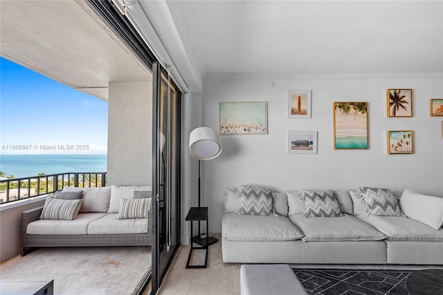 201 Crandon Blvd Unit 1030, Key Biscayne, FL 33149 - living area featuring a water view and ornamental molding