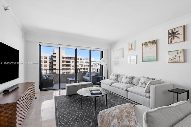 201 Crandon Blvd Unit 1030, Key Biscayne, FL 33149 - living area with ornamental molding and light tile patterned floors