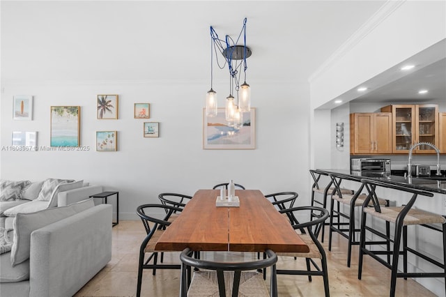 201 Crandon Blvd Unit 1030, Key Biscayne, FL 33149 - dining area with ornamental molding, recessed lighting, and baseboards
