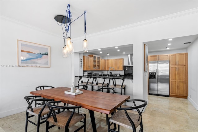 201 Crandon Blvd Unit 1030, Key Biscayne, FL 33149 - dining area featuring ornamental molding, baseboards, and recessed lighting