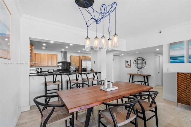 201 Crandon Blvd Unit 1030, Key Biscayne, FL 33149 - dining space with ornamental molding, baseboards, recessed lighting, and a chandelier