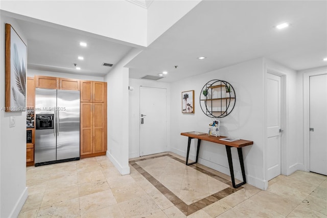 201 Crandon Blvd Unit 1030, Key Biscayne, FL 33149 - kitchen featuring stainless steel refrigerator with ice dispenser, recessed lighting, and baseboards