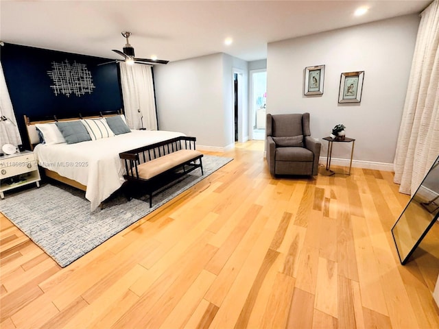 14870 SW 152nd Ct, Miami, FL 33196 - bedroom featuring light wood finished floors, recessed lighting, baseboards, and a ceiling fan