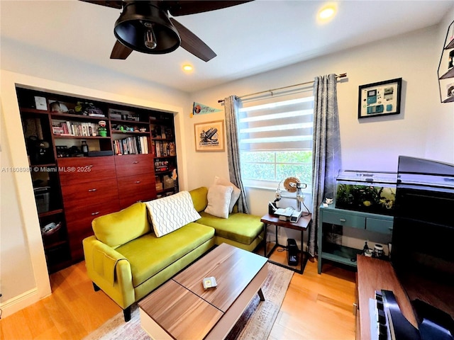 14870 SW 152nd Ct, Miami, FL 33196 - living area featuring light wood-style floors, ceiling fan, and recessed lighting