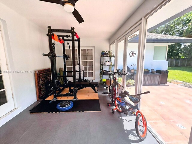 14870 SW 152nd Ct, Miami, FL 33196 - exercise room featuring french doors and a ceiling fan