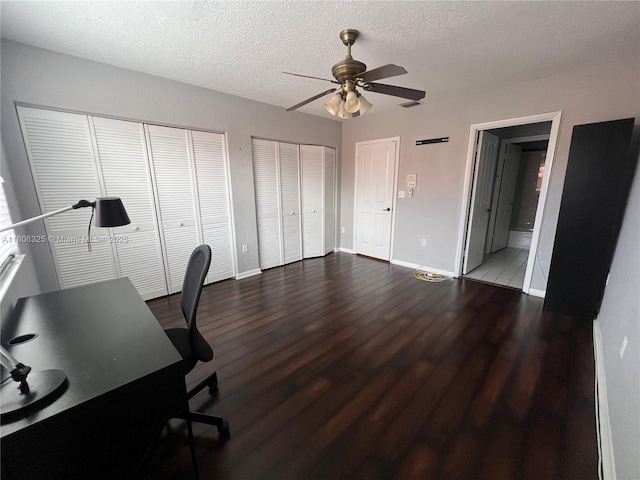 20820 San Simeon Way Unit 24-G, Miami, FL 33179 - home office featuring wood finished floors, ceiling fan, baseboards, and a textured ceiling
