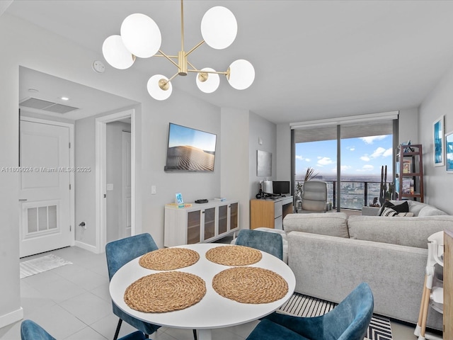 1600 NE 1st Ave Unit 3311, Miami, FL 33132 - dining area with a chandelier, a wall of windows, and tile patterned floors