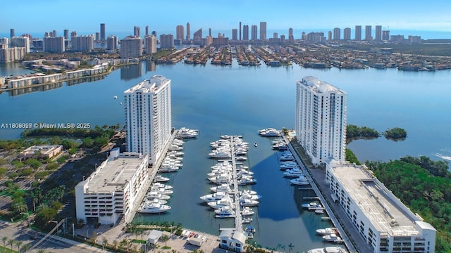 17111 Biscayne Blvd Unit 909, North Miami Beach, FL 33160 - bird's eye view of city skyline, a nearby body of water, and a marina