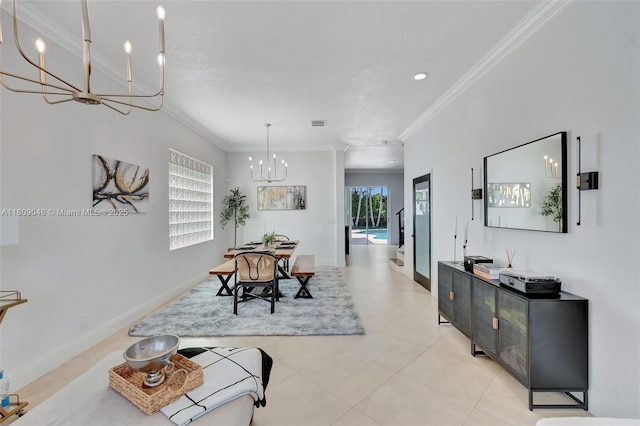 4231 N Magnolia Cir, Delray Beach, FL 33445 - living room with a chandelier, ornamental molding, recessed lighting, and baseboards