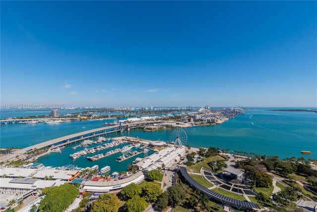 244 Biscayne Blvd Unit 3703, Miami, FL 33132 - bird's eye view of a large body of water, a marina, and a notable bridge