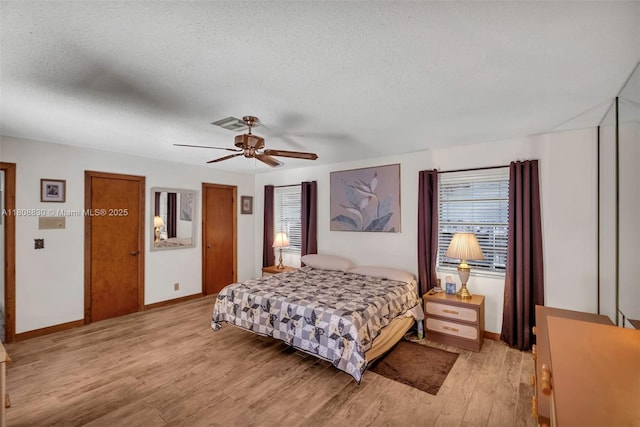 3721 N Park Rd, Hollywood, FL 33021 - bedroom featuring light wood finished floors, baseboards, a textured ceiling, and ceiling fan