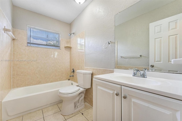 22123 SW 62nd Ct, Boca Raton, FL 33428 - bathroom featuring toilet, bathing tub / shower combination, a textured wall, tile patterned flooring, and vanity