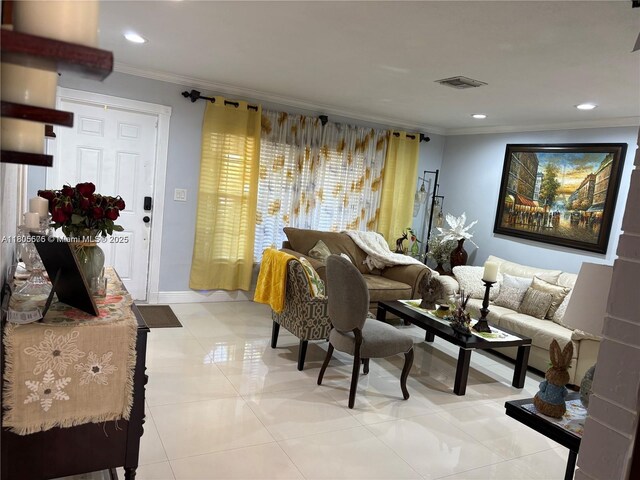 7430 Buchanan St, Hollywood, FL 33024 - living room with crown molding, recessed lighting, and light tile patterned floors