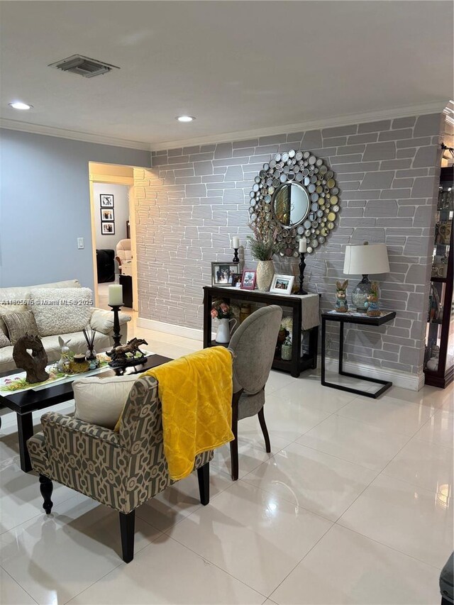 7430 Buchanan St, Hollywood, FL 33024 - living room with crown molding, recessed lighting, and light tile patterned floors