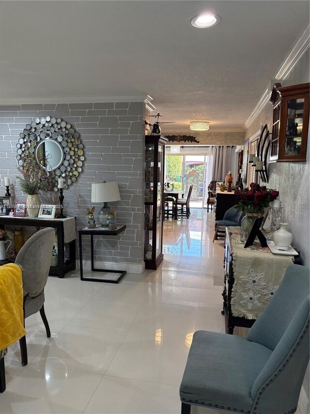 7430 Buchanan St, Hollywood, FL 33024 - hall with ornamental molding and light tile patterned flooring