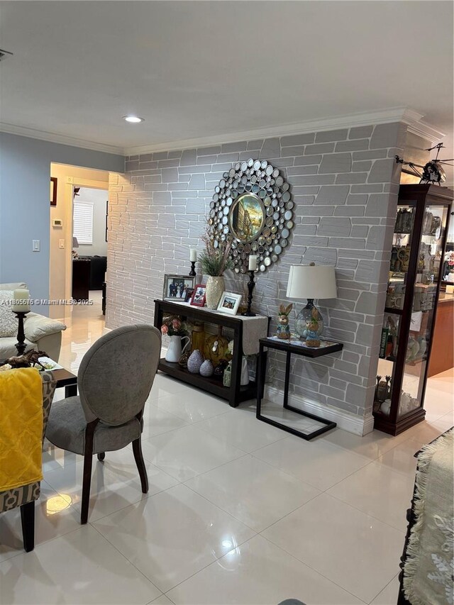 7430 Buchanan St, Hollywood, FL 33024 - tiled dining room featuring ornamental molding and recessed lighting