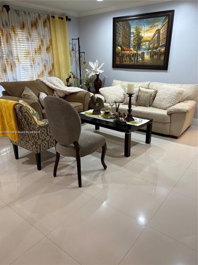 7430 Buchanan St, Hollywood, FL 33024 - living room with ornamental molding and light tile patterned floors