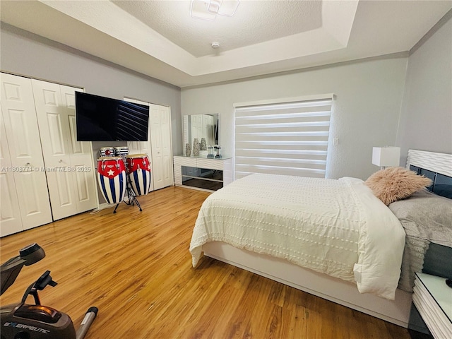 13729 SW 171st Ln, Miami, FL 33177 - bedroom with wood finished floors, a raised ceiling, and two closets