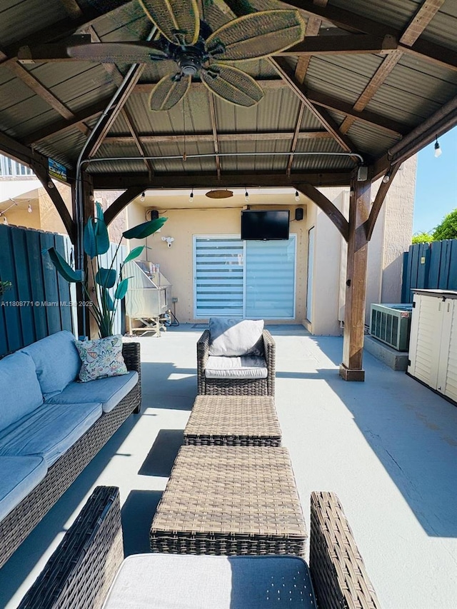 13729 SW 171st Ln, Miami, FL 33177 - view of patio / terrace featuring a gazebo, an outdoor hangout area, and a ceiling fan