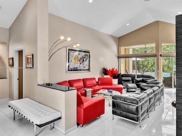 457 Cambridge Dr, Weston, FL 33326 - living area featuring high vaulted ceiling and baseboards