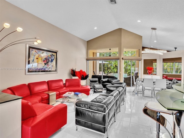 457 Cambridge Dr, Weston, FL 33326 - living area with marble finish floors and high vaulted ceiling