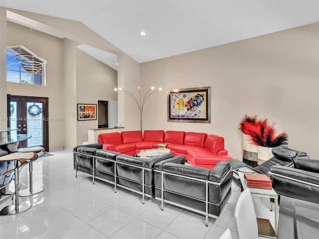 457 Cambridge Dr, Weston, FL 33326 - tiled living area with high vaulted ceiling and recessed lighting
