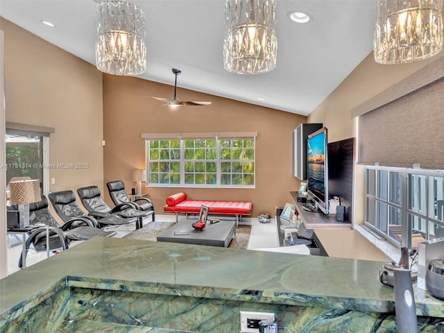 457 Cambridge Dr, Weston, FL 33326 - living room with a chandelier, recessed lighting, and high vaulted ceiling
