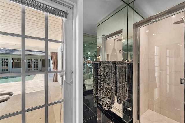 5465 Banyan Trl, Coral Gables, FL 33156 - full bathroom with a stall shower, toilet, and granite tiled floors