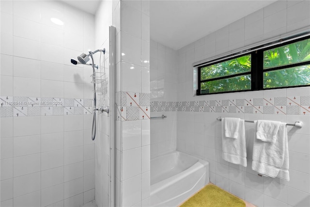 5465 Banyan Trl, Coral Gables, FL 33156 - bathroom with a tile shower, a tub, and tile walls