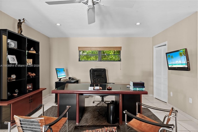 5465 Banyan Trl, Coral Gables, FL 33156 - tiled office space featuring ceiling fan, baseboards, and recessed lighting