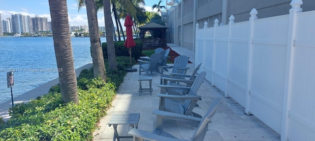 18100 N Bay Rd Unit Ph7, Sunny Isles Beach, FL 33160 - view of patio / terrace featuring a gazebo and a water view