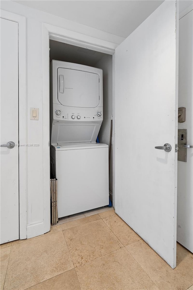 17375 Collins Ave Unit 1108, Sunny Isles Beach, FL 33160 - washroom featuring stacked washer and clothes dryer