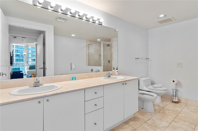 17375 Collins Ave Unit 1108, Sunny Isles Beach, FL 33160 - full bath with a bidet, tile patterned floors, a shower stall, double vanity, and toilet