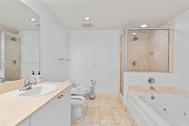17375 Collins Ave Unit 1108, Sunny Isles Beach, FL 33160 - bathroom with a stall shower, toilet, a bidet, a tub with jets, and vanity