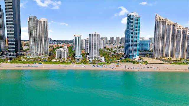 17375 Collins Ave Unit 1108, Sunny Isles Beach, FL 33160 - drone / aerial view of waterfront with a beach and city skyline